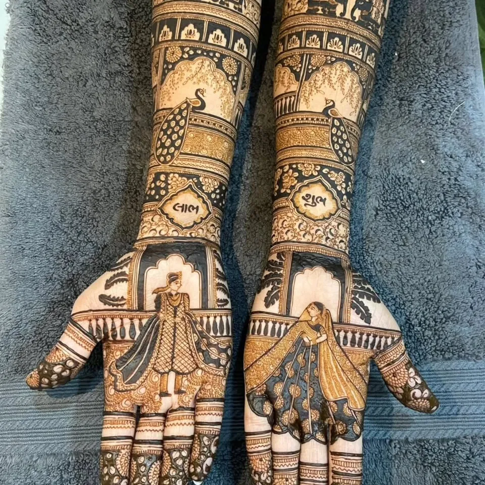 Heavy Full Hand Mehndi Design with Figures