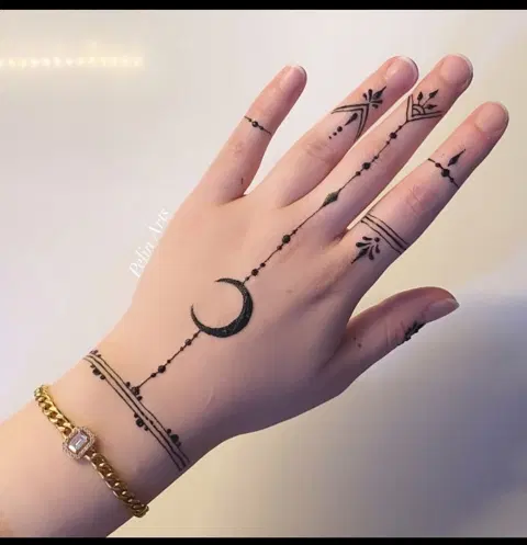 aesthetic simple moon back hand mehndi design