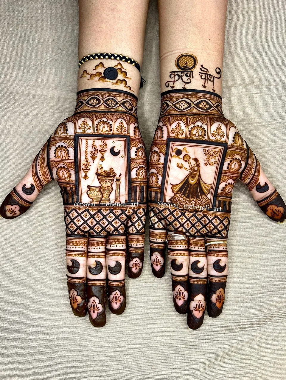 Aesthetic Bridal Mehndi Design with Figures for Diwali (2)