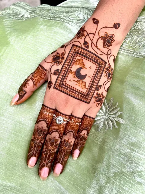 aesthetic bridal jaal back hand mehndi design
