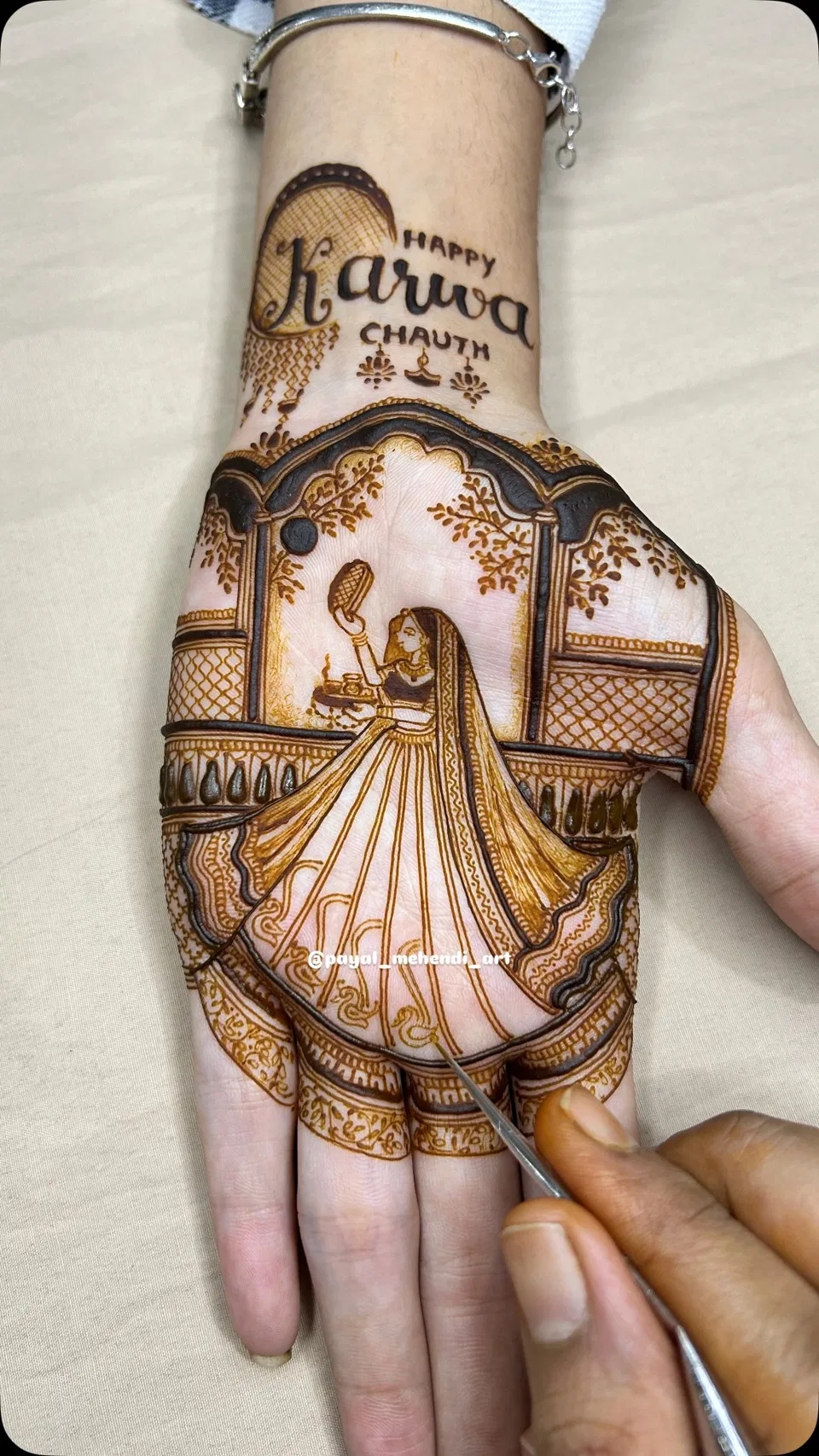 Back Hand Mehndi Design with Figures