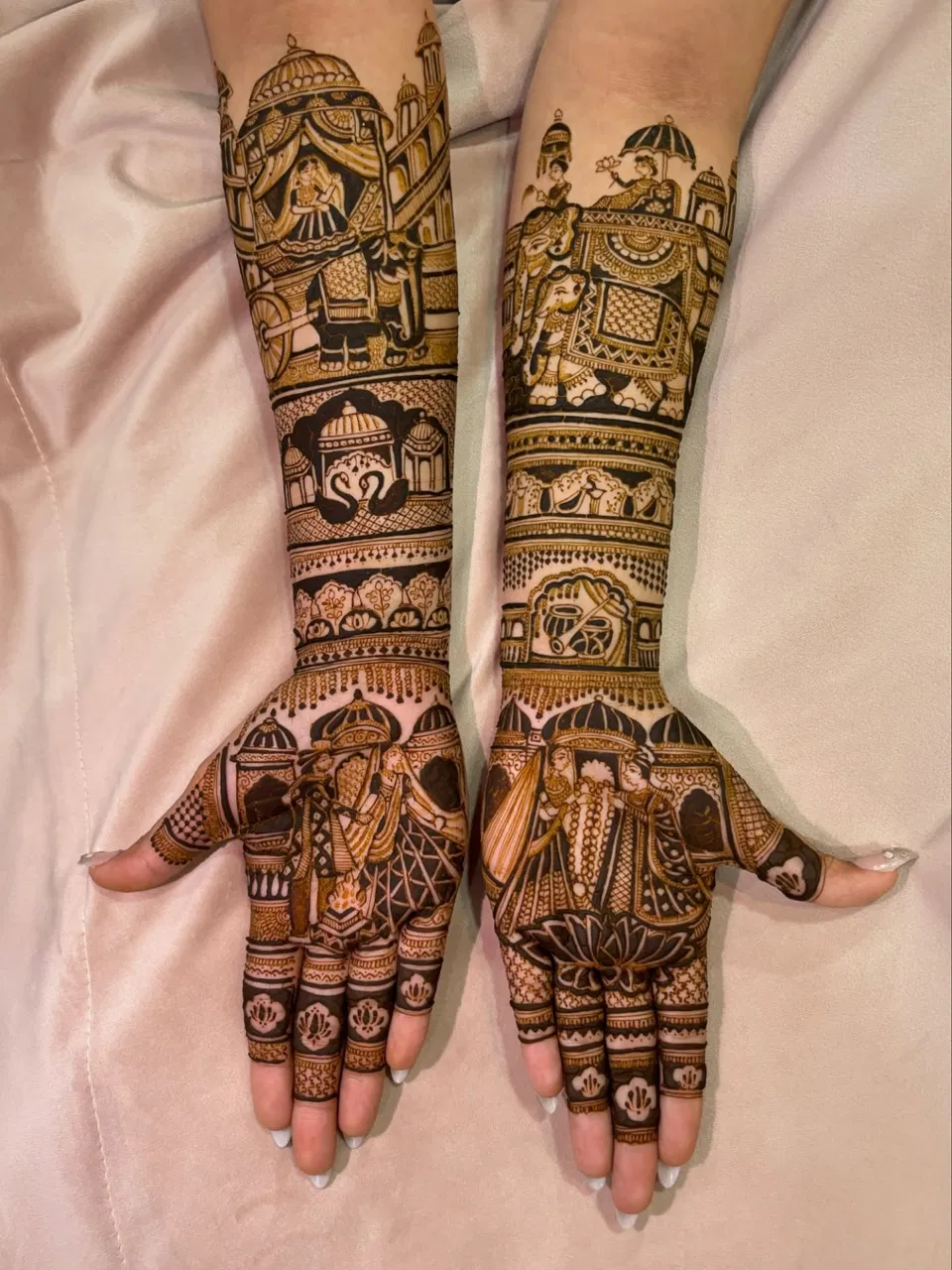 Bridal Back Hand Mehndi Design with Figures