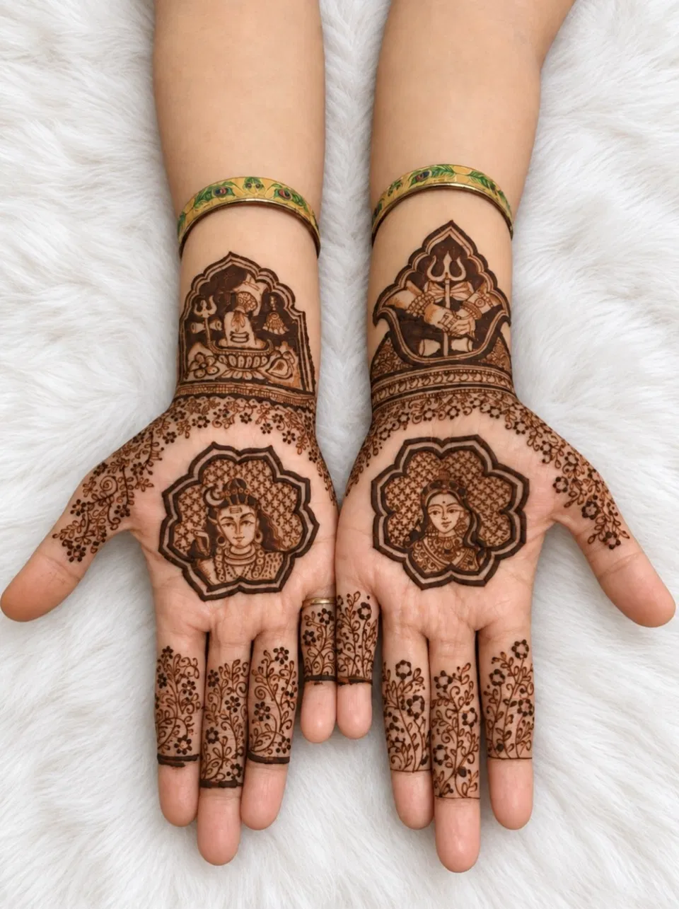 Bridal Mehndi Design with Figures and Lotus