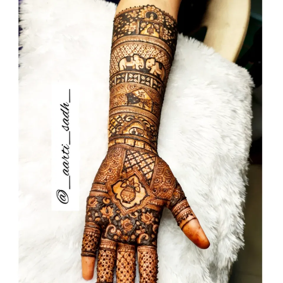 Front Hand Mehndi Design with Figures