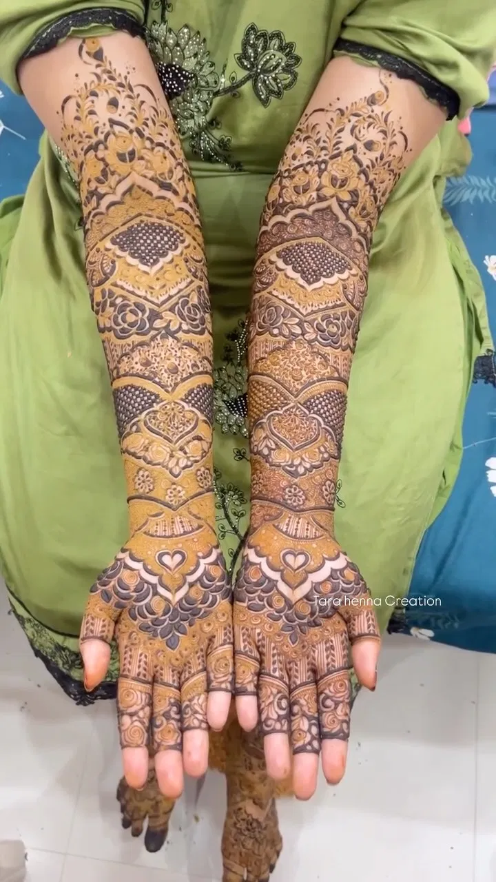 Bridal Full Hand Mehndi Design with Figures and Hearts (8)
