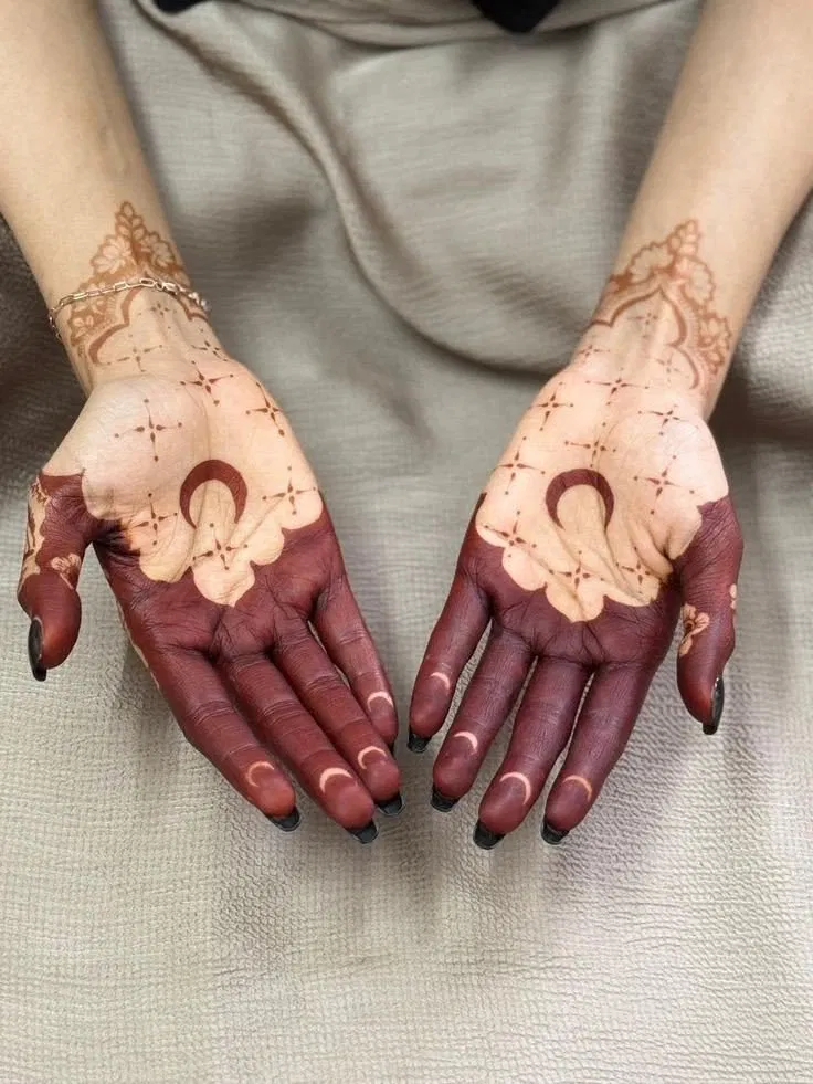 Aesthetic Moroccan Back Hand Mehndi Design with Moon