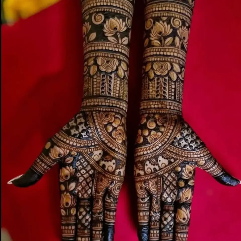 Heavy Full Hand Mehndi Design with Figures