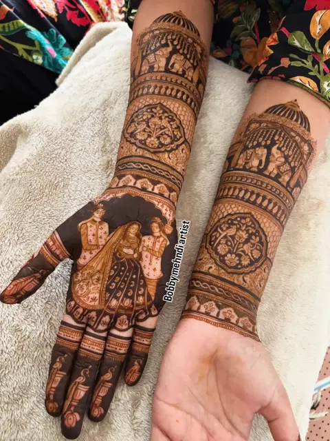 aesthetic bridal figure full hand mehndi design