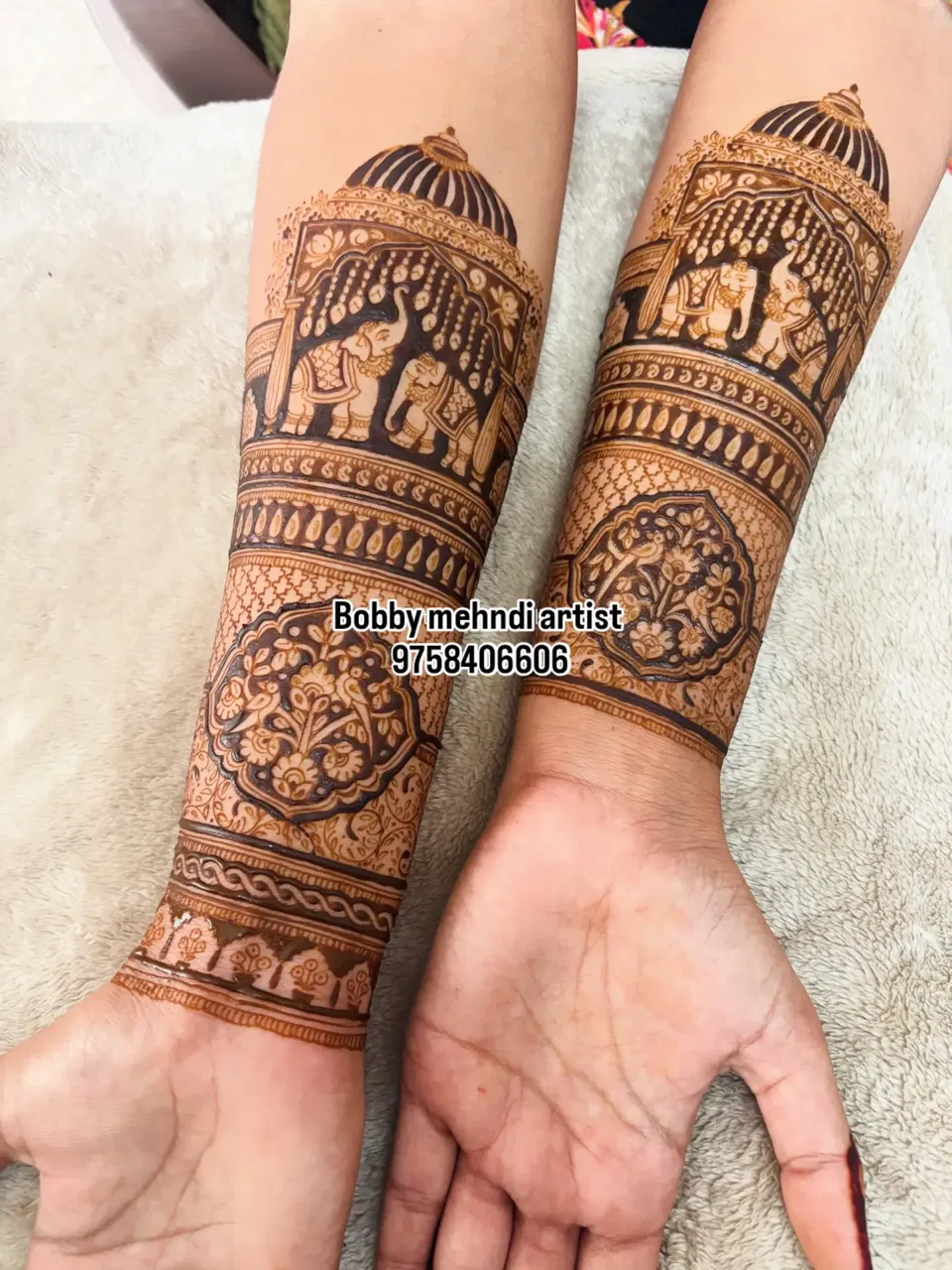 Aesthetic Bridal Full Hand Mehndi Design with Figures and Jaal (2)