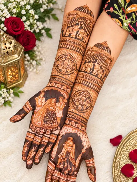 aesthetic bridal figure full hand mehndi design