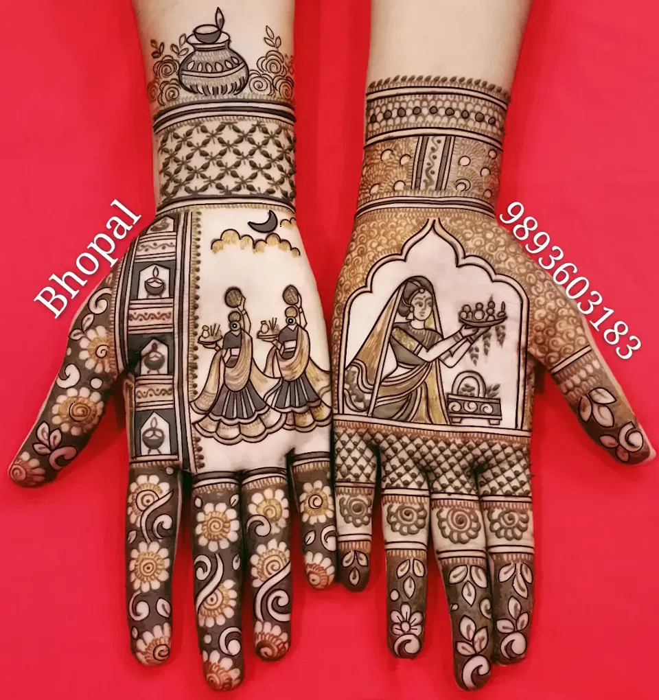 Mehndi Design with Figures for Karwa Chauth (5)