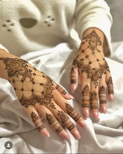 aesthetic bridal jaal back hand mehndi design