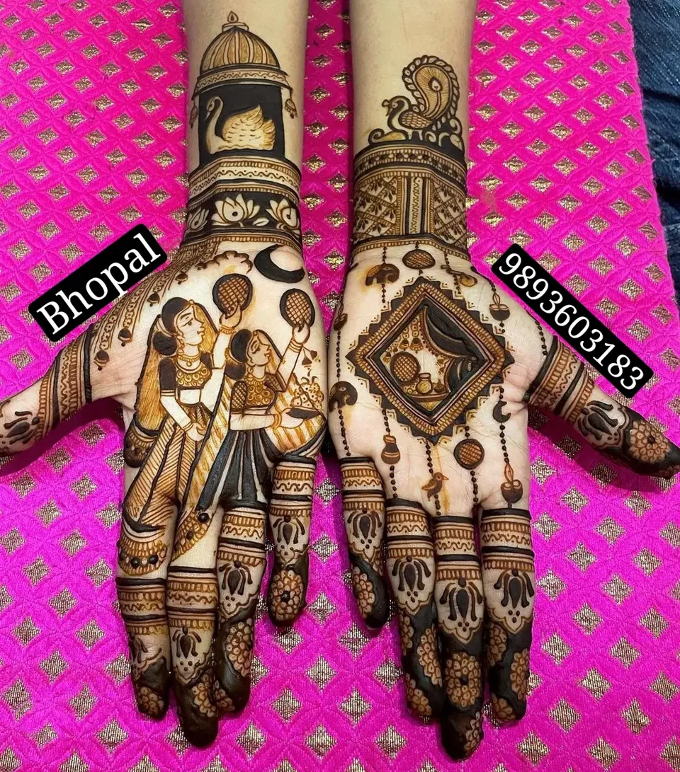 Mehndi Design with Figures for Karwa Chauth (6)