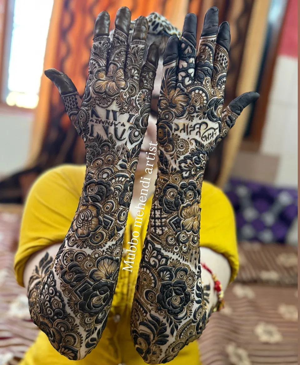 Aesthetic Bridal Full Hand Mehndi Design with Jaal (2)