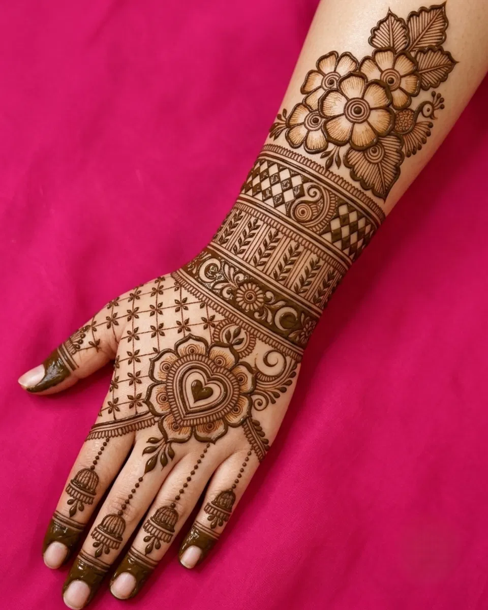 Full Hand Mehndi Design with Hearts