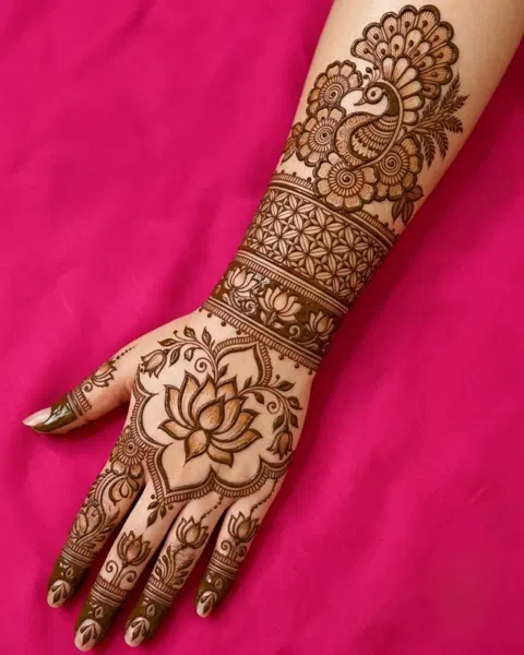 lotus full hand mehndi design