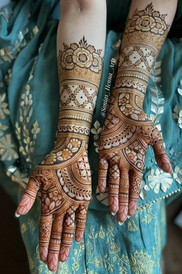 Bridal Indian Front Hand Mehndi Design for Engagement