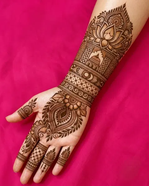 lotus front hand mehndi design