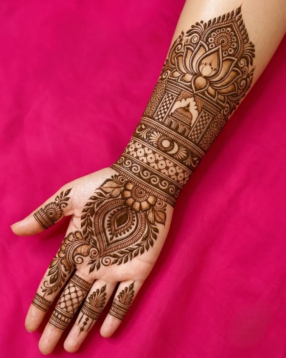 Front Hand Mehndi Design with Lotus