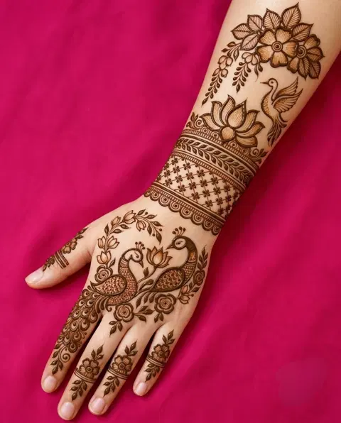 peacock full hand mehndi design