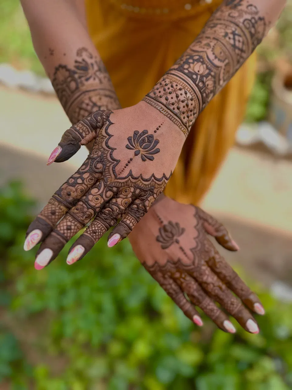 Bridal Back Hand Mehndi Design with Lotus