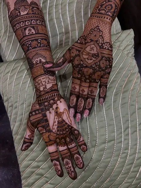 bridal indian figure back hand mehndi design