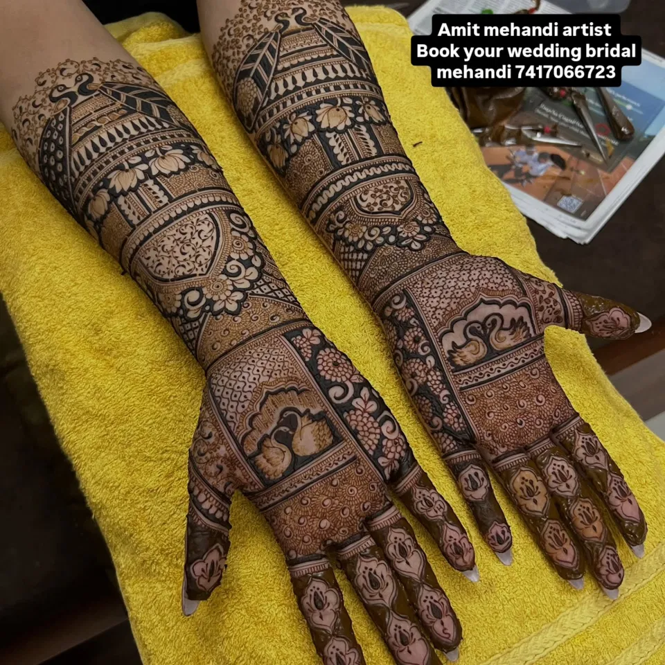 Bridal Back Hand Mehndi Design with Figures