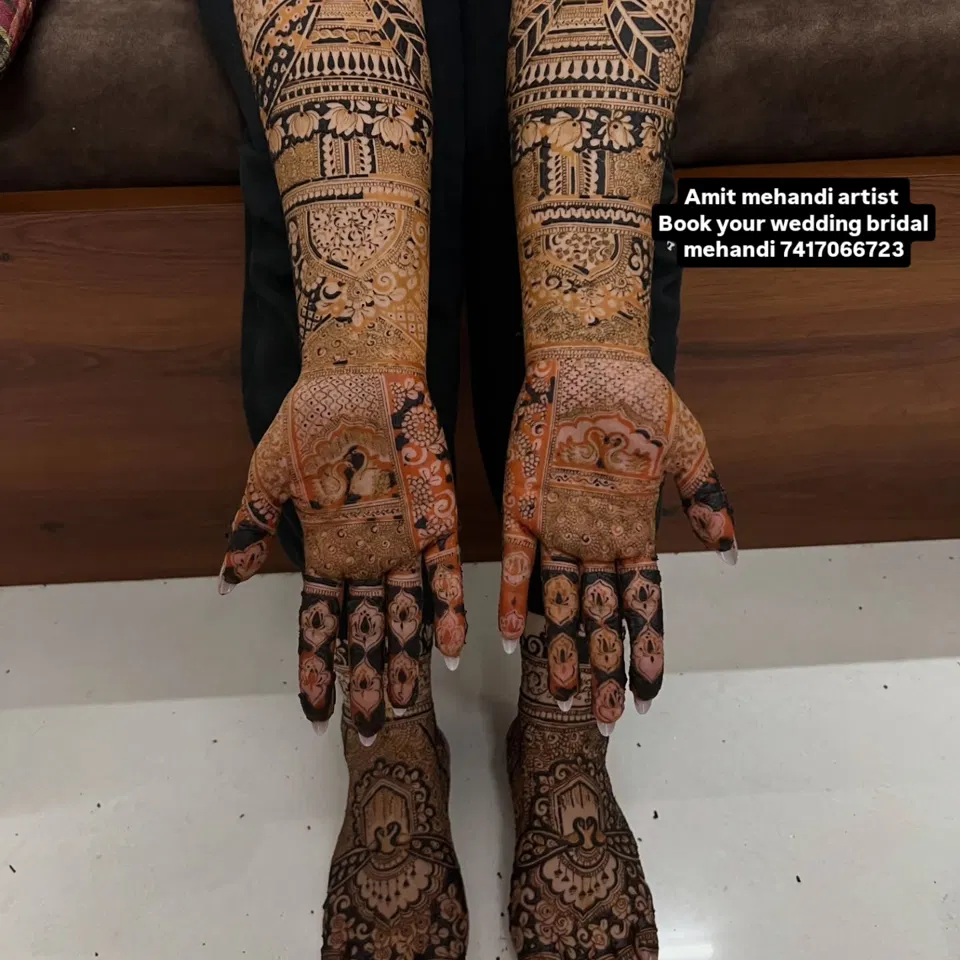 Full Hand Mehndi Design with Figures and Jaal