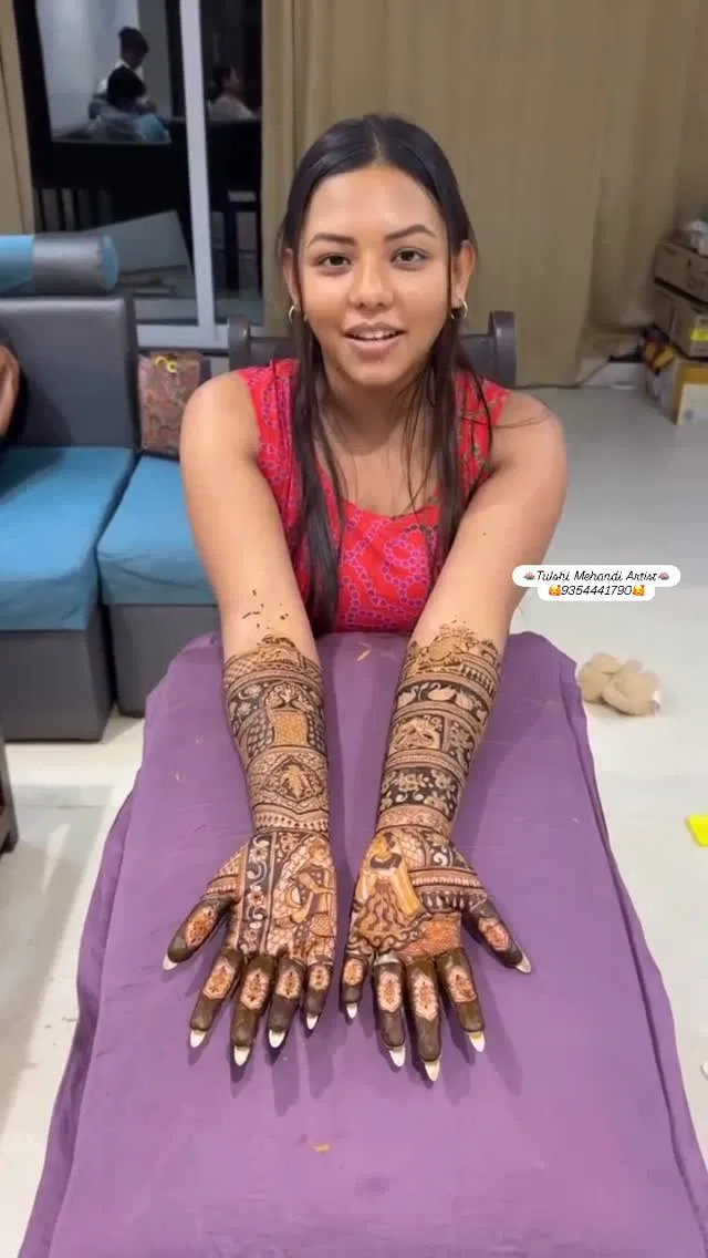 Arabic Bridal Full Hand Mehndi Design with Figures for Engagement