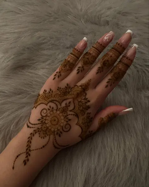 aesthetic bridal back hand mehndi design