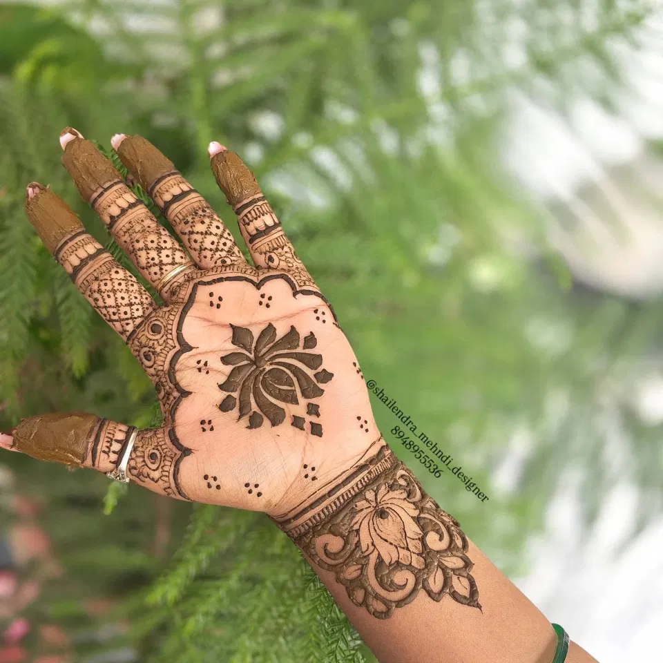 Front Hand Mehndi Design with Lotus