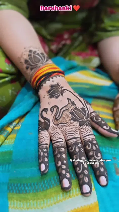 lotus back hand mehndi design