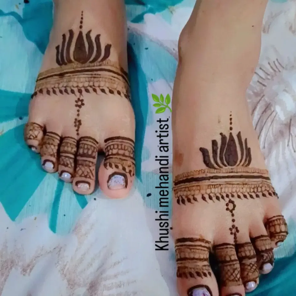 Simple Foot Mehndi Design with Hearts and Lotus