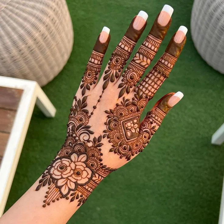 Aesthetic Arabic Back Hand Mehndi Design for Eid (15)