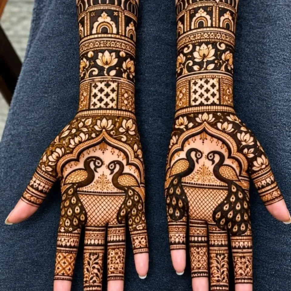 Bridal Full Hand Mehndi Design with Peacock (3)