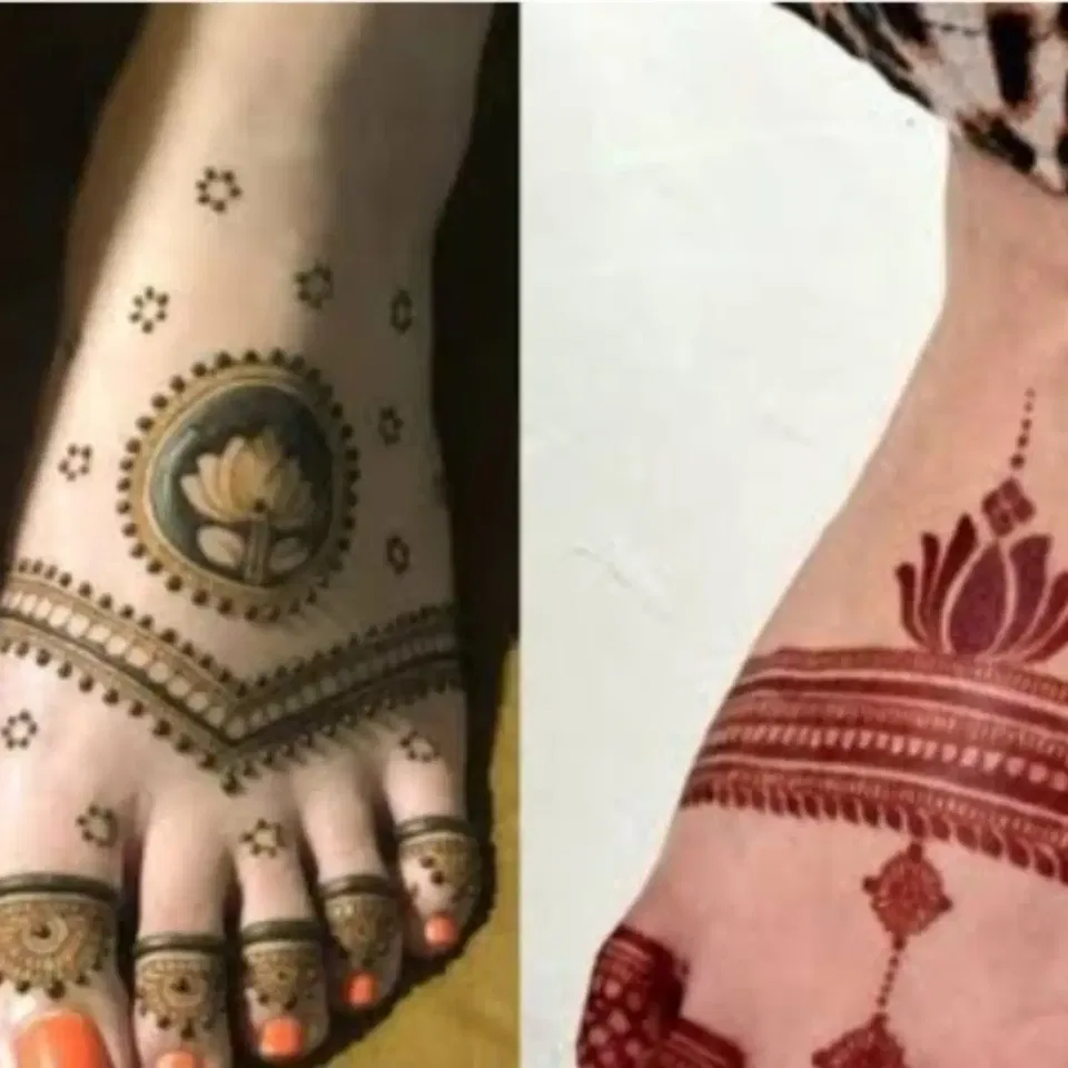 Arabic Simple Foot Mehndi Design with Figures and Jaal