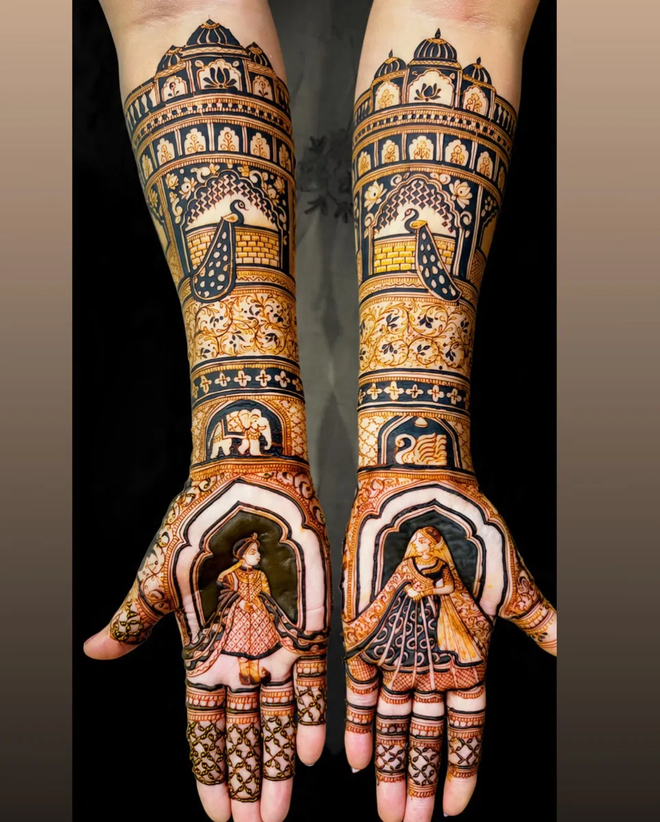 Bridal Front Hand Mehndi Design with Figures (27)