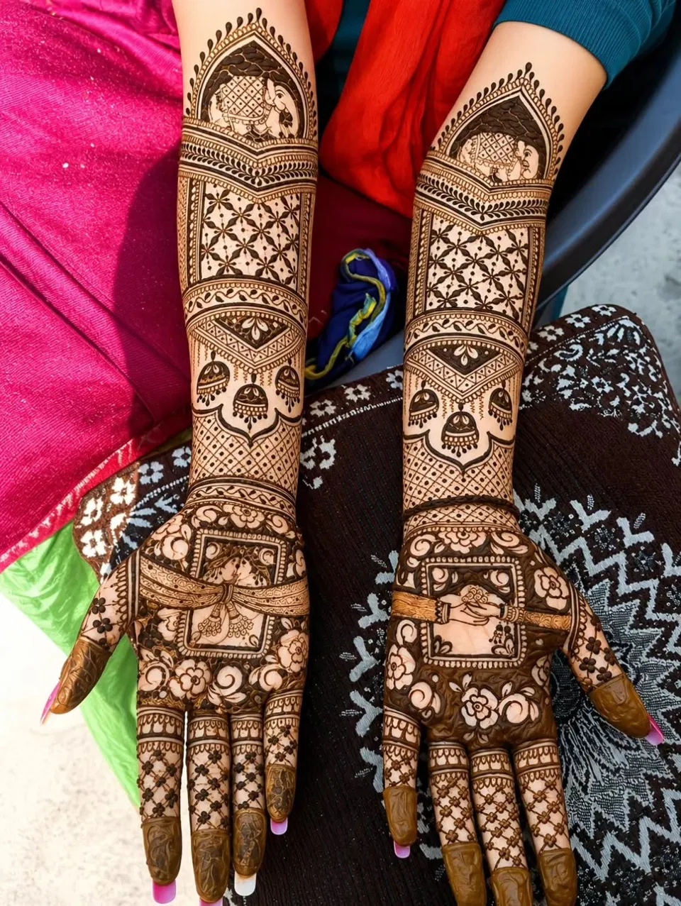 Bridal Back Hand Mehndi Design with Figures