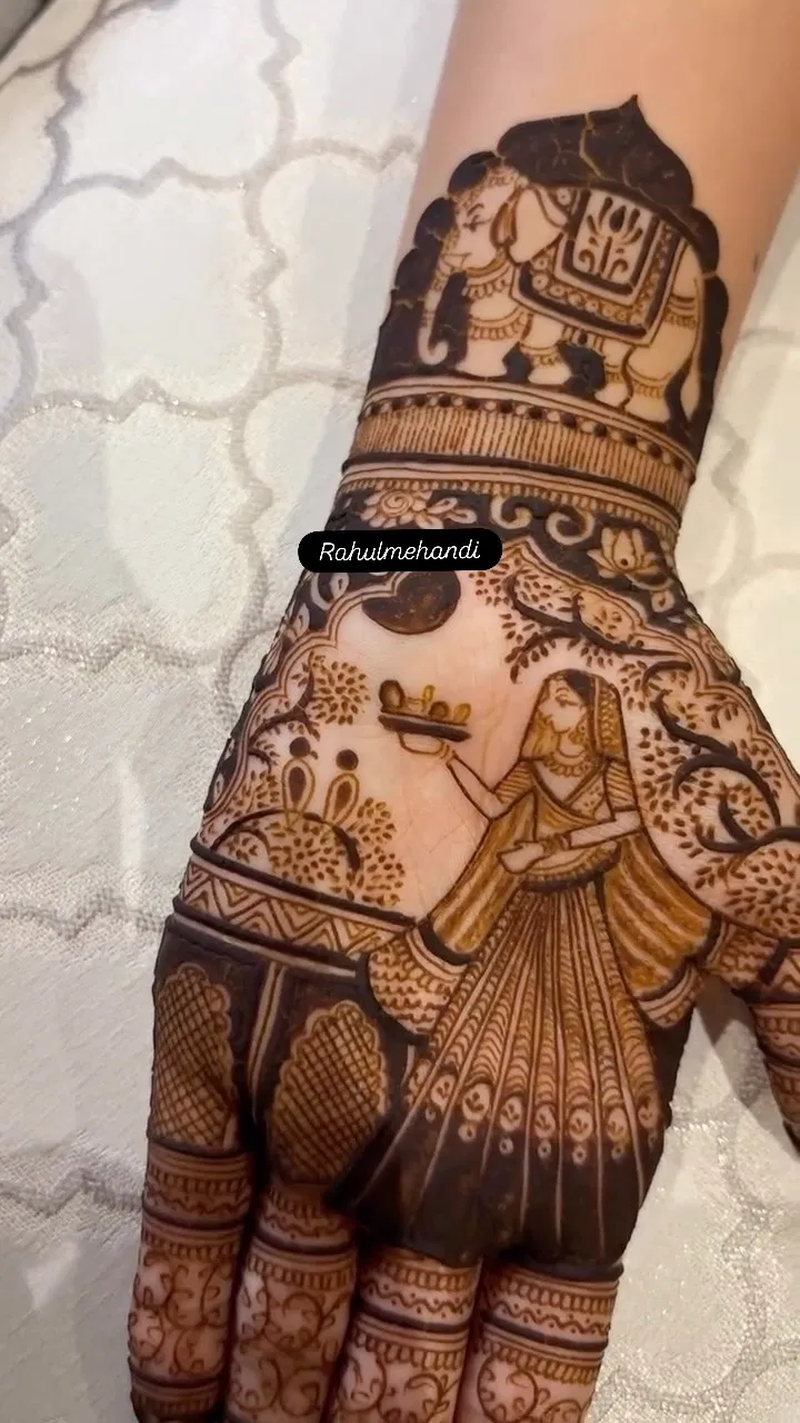 Bridal Full Hand Mehndi Design with Figures