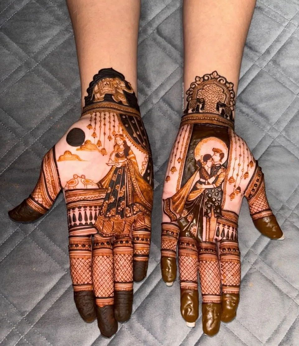Bridal Front Hand Mehndi Design with Figures (2)