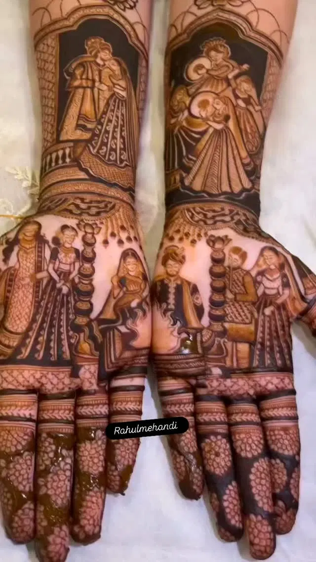 Bridal Full Hand Mehndi Design with Figures and Hearts (11)