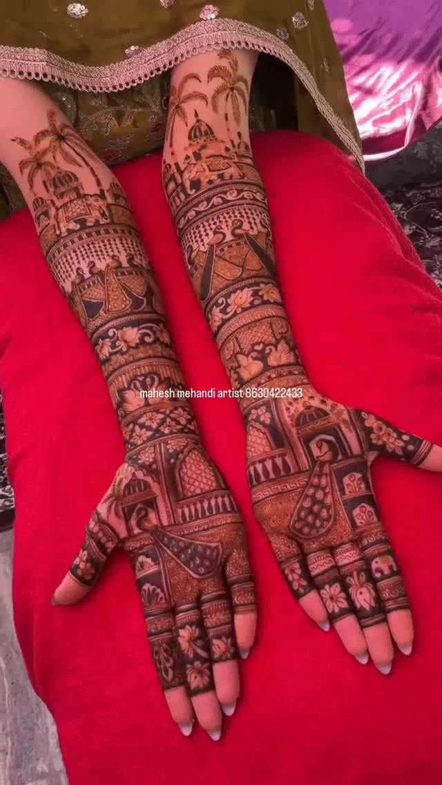 Bridal Front Hand Mehndi Design with Figures