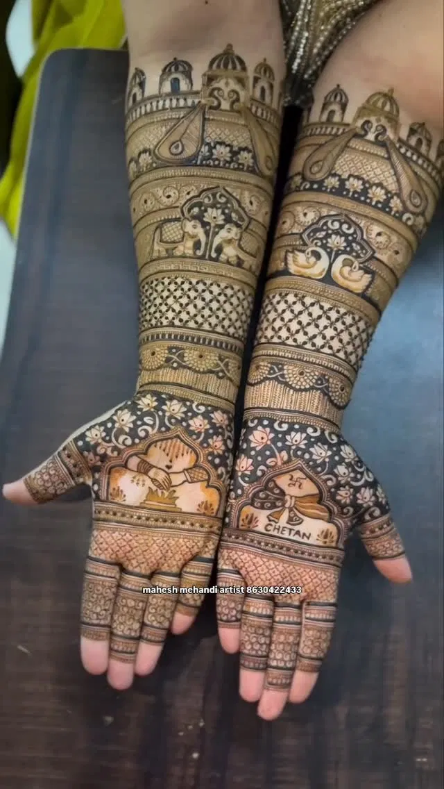 Bridal Full Hand Mehndi Design with Figures and Hearts (12)