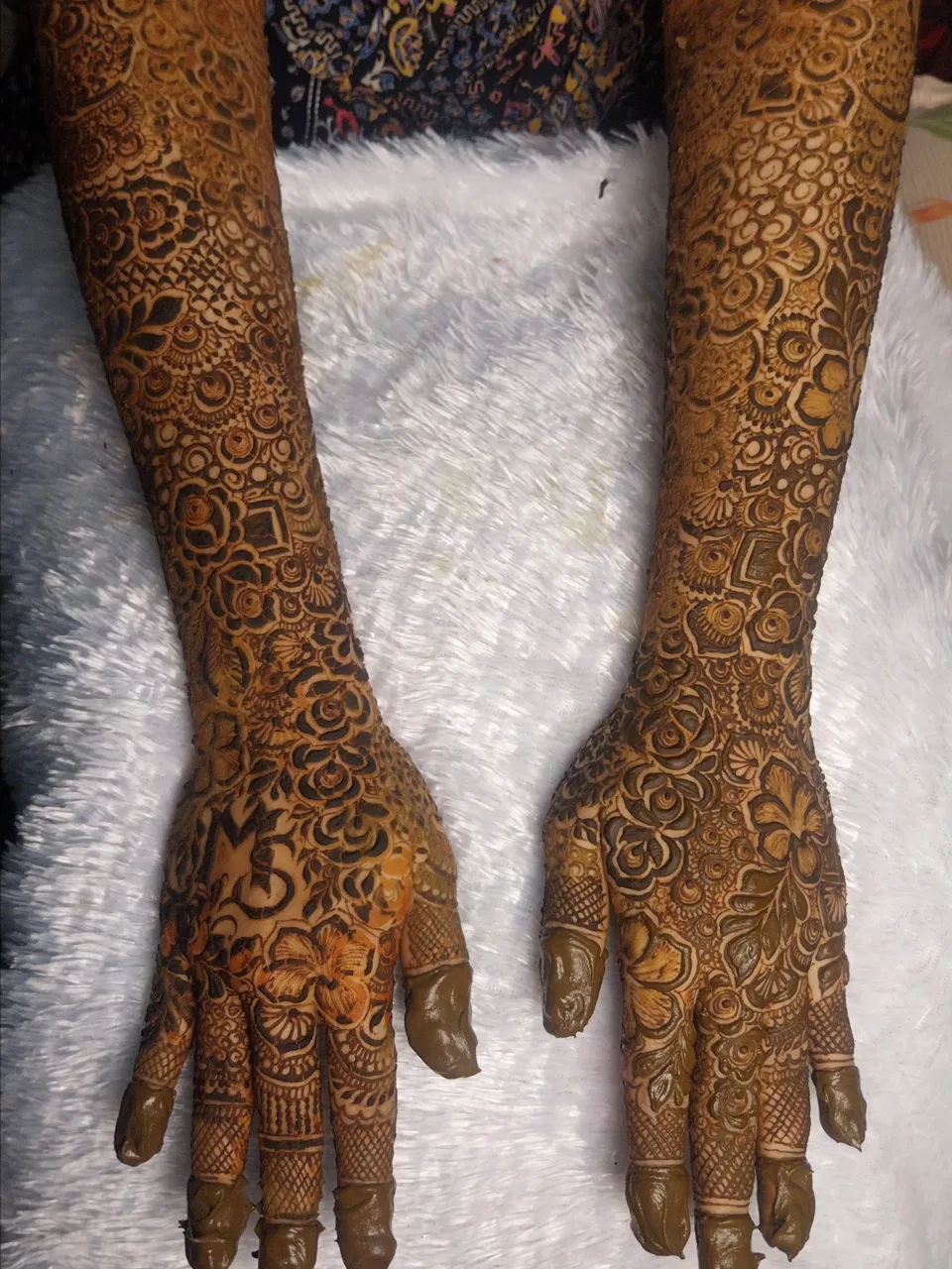 Minimal Simple Full Hand Mehndi Design with Figures and Jaal