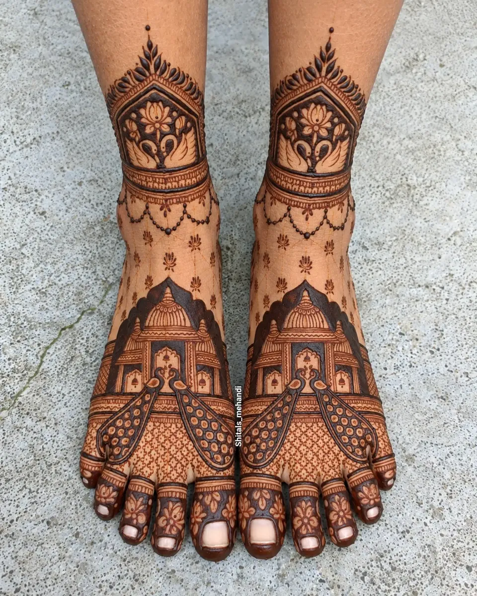 Aesthetic Foot Mehndi Design with Figures