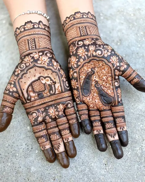 aesthetic peacock mehndi design