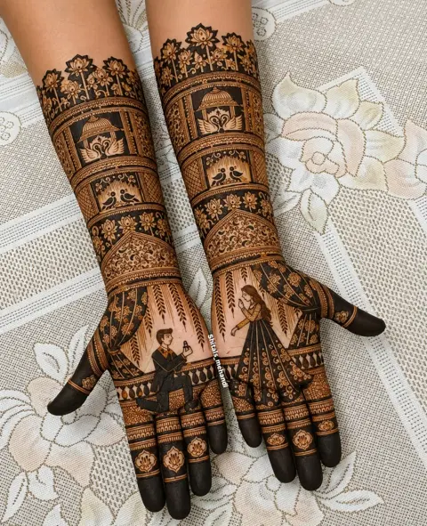 bridal figure back hand mehndi design