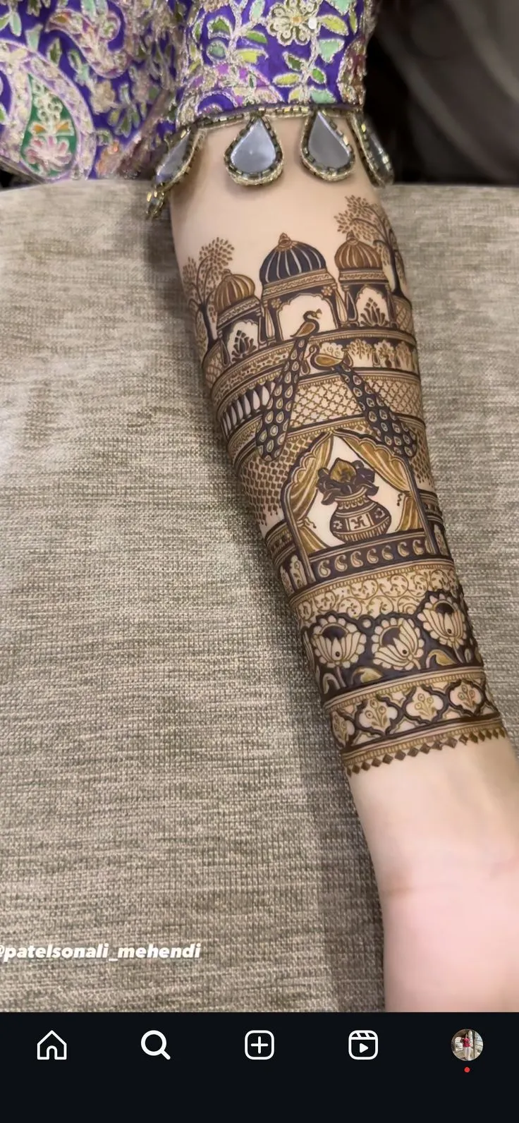 Bridal Indian Full Hand Mehndi Design with Figures for Teej