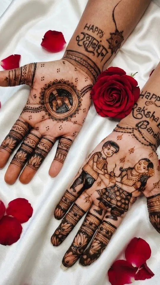 Mehndi Design with Gol Tikki and Figures