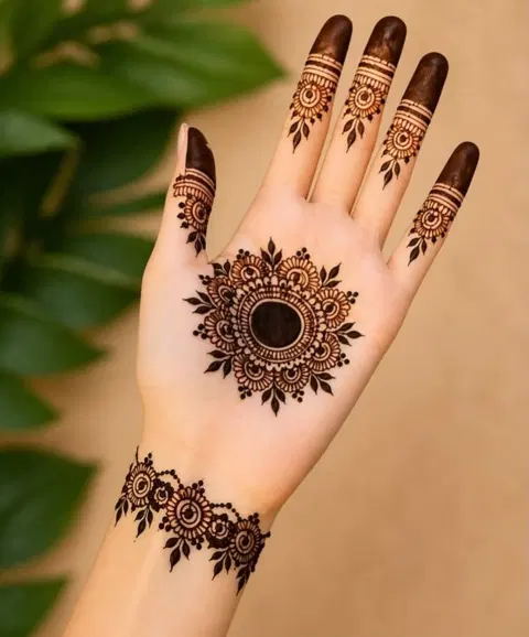 indian simple circle front hand mehndi design